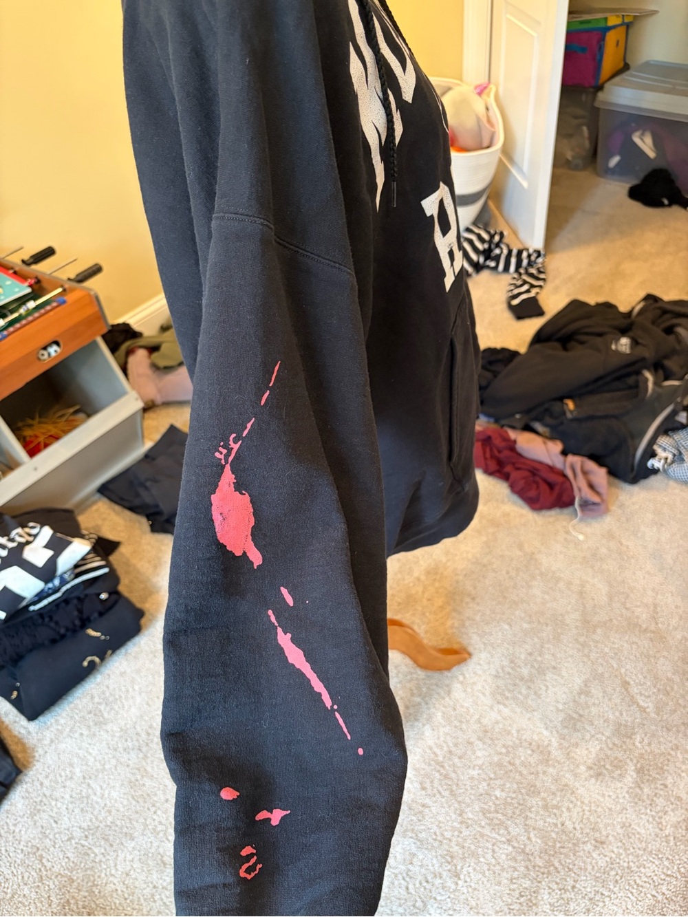 Firstport Montauk Rugby black distressed hooded sweatshirt sz M - Picture 3 of 6